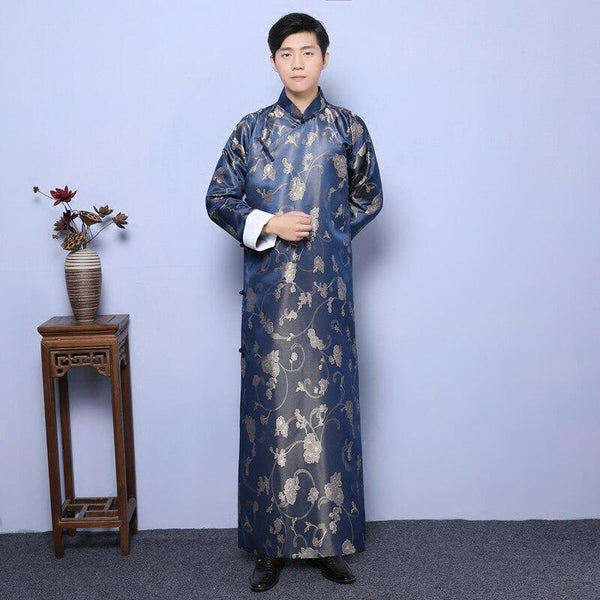 2019 summer ethnic mens robe long sleeves bathrobe silk kimono chinese lucky dragon print pajamas bathrobe night dressing gown