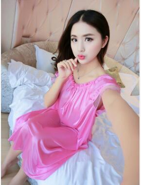 Sexy Women Satin Sleepwear man-made silk Nightdress Slip Chemise Nightgown Summer Home Sleep Wear Clothes
