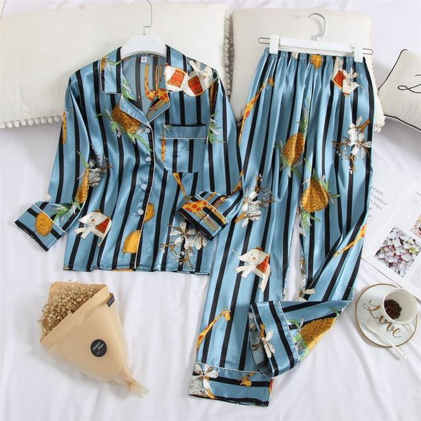 Feier 2019 Cartoon Long Sleeve Pajamas Spring Autumn Womens/men Pajama Sets V-Neck Girls Nightgown for Woman Plus