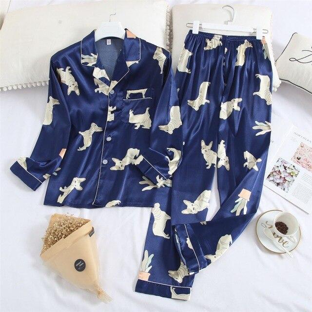 Feier 2019 Cartoon Long Sleeve Pajamas Spring Autumn Womens/men Pajama Sets V-Neck Girls Nightgown for Woman Plus