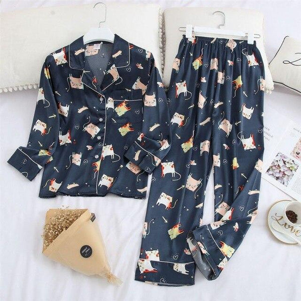 Feier 2019 Cartoon Long Sleeve Pajamas Spring Autumn Womens/men Pajama Sets V-Neck Girls Nightgown for Woman Plus