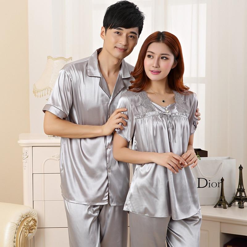 Silk Men Pyjama Set Satin Summer Men Pajama Suit Spring Short Sleeve Pajama Male Sleepwear Solid Pijama Man Nightgown Sleep XXXL