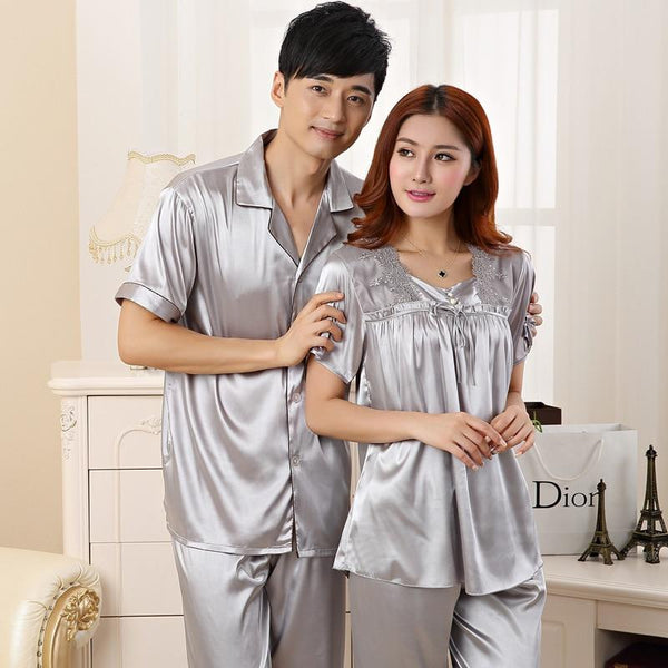 Silk Men Pyjama Set Satin Summer Men Pajama Suit Spring Short Sleeve Pajama Male Sleepwear Solid Pijama Man Nightgown Sleep XXXL