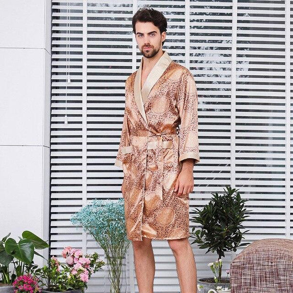 Men's Silk Nightgown Shorts Two-Piece Set Summer Thin Long-Sleeve Pajamas Men's XL Bathrobe bath robe long sleeve nightgown
