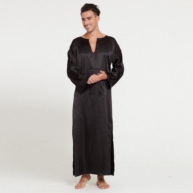 MUQGEW bathrobe men Summer Long-sleeved Thin Section Silk Silk Head Men's Nightgown Home Service kigurumi pajama#G4