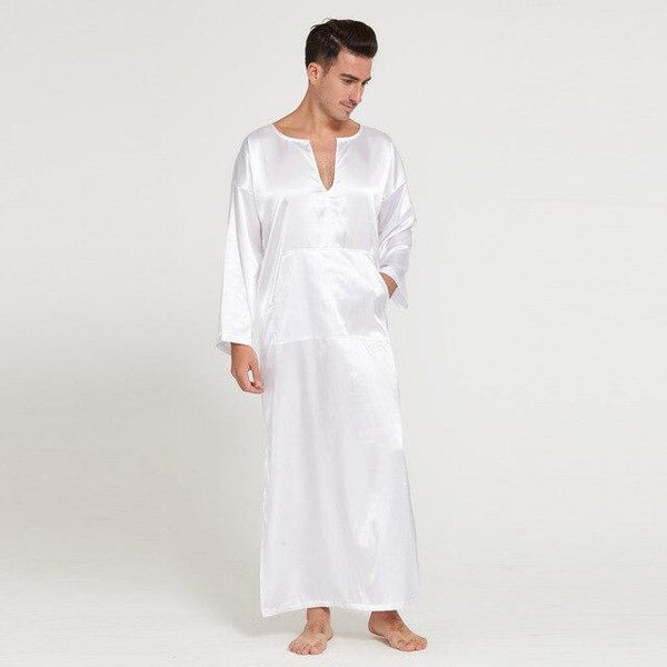 MUQGEW bathrobe men Summer Long-sleeved Thin Section Silk Silk Head Men's Nightgown Home Service kigurumi pajama#G4