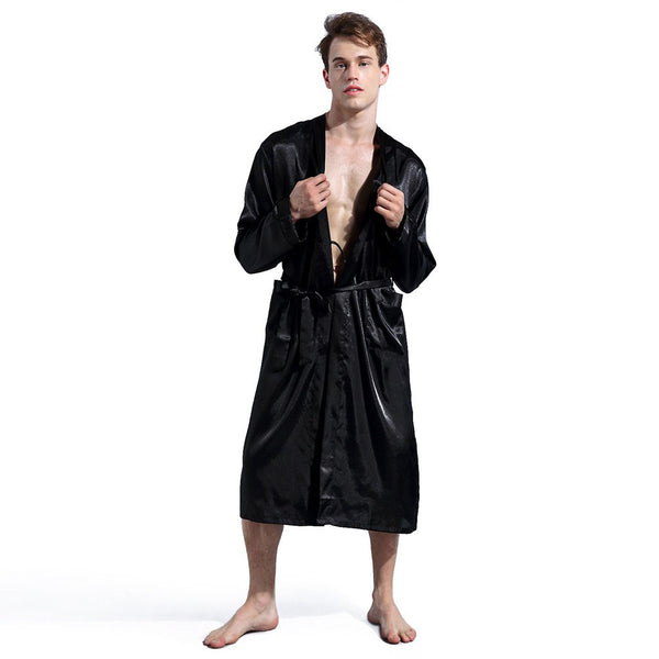 Men's Silk Satin Bathrobe Robe Long Solid Silk Pajamas Men Silk Nightgown Sleepwear kimono homme Dressing Gown