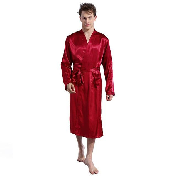 Men's Silk Satin Bathrobe Robe Long Solid Silk Pajamas Men Silk Nightgown Sleepwear kimono homme Dressing Gown