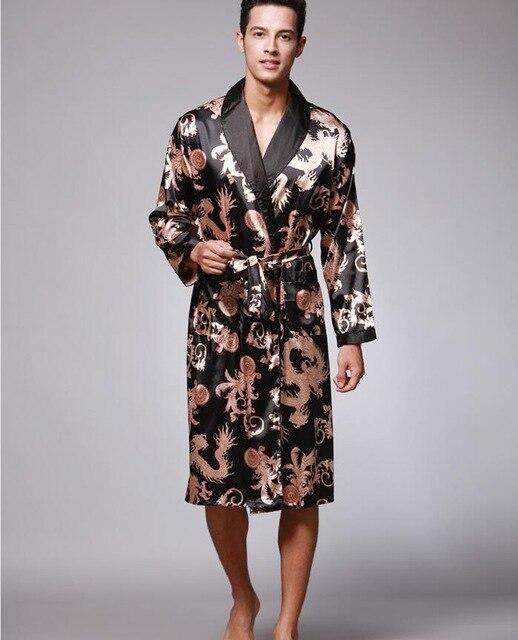 YT- 027 Spring Autumn Luxury Bathrobe Mens Print Plus Size Satin Pajamas Silk Nightgown