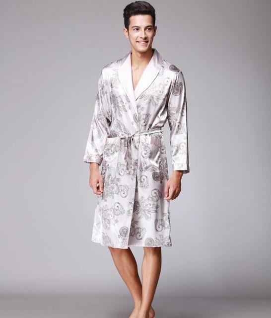 YT- 027 Spring Autumn Luxury Bathrobe Mens Print Plus Size Satin Pajamas Silk Nightgown