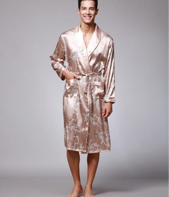 YT- 027 Spring Autumn Luxury Bathrobe Mens Print Plus Size Satin Pajamas Silk Nightgown
