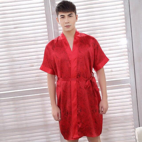 Men's spring and summer silk Printed Robe bathrobes pajamas home clothes Male Nightgown Kimono Sleepwear Bathrobe