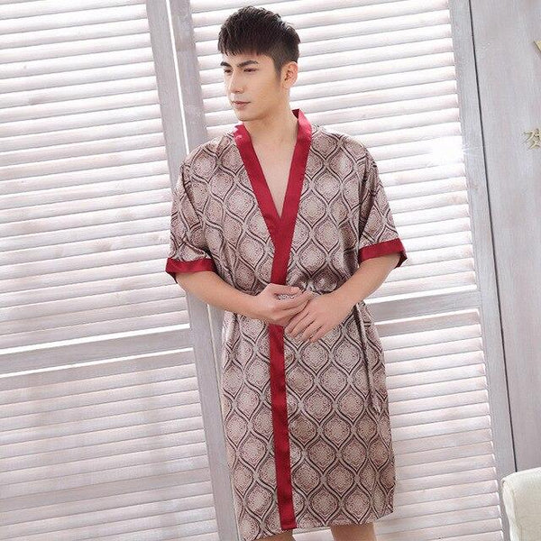 Men's spring and summer silk Printed Robe bathrobes pajamas home clothes Male Nightgown Kimono Sleepwear Bathrobe