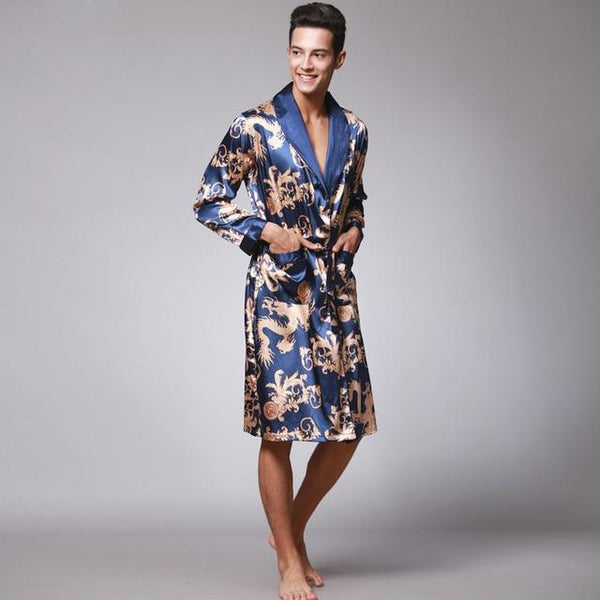 Fionto Autumn New Long Sleeve Lovers'Nightgown Men's Bathrobe Silk Nightgown Long Dragon Garment Home Clothing Wholesale