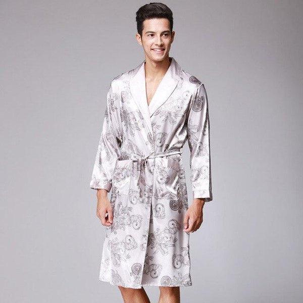 Fionto Autumn New Long Sleeve Lovers'Nightgown Men's Bathrobe Silk Nightgown Long Dragon Garment Home Clothing Wholesale