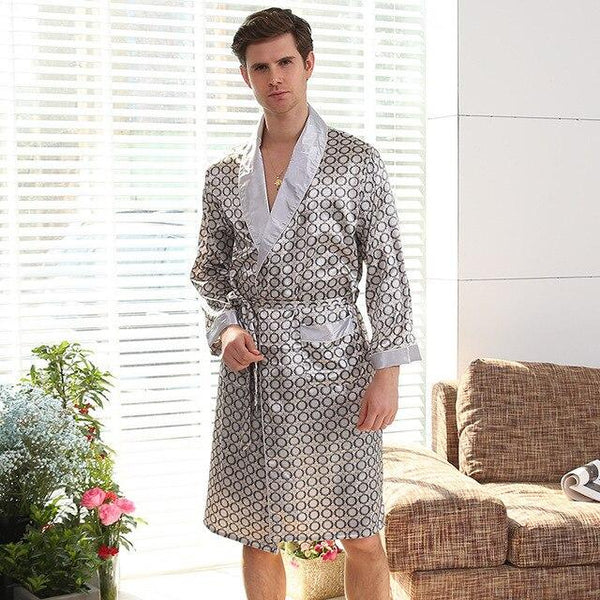 Men's silk nightgown summer thin silk silk pajamas bathrobe mens robes long sleeve nightgown men sexy robe silk robe men 100%