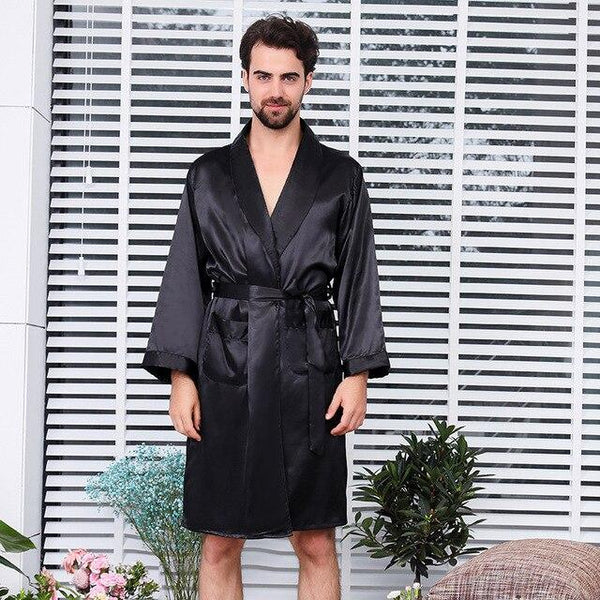 Men's silk nightgown summer thin silk silk pajamas bathrobe mens robes long sleeve nightgown men sexy robe silk robe men 100%