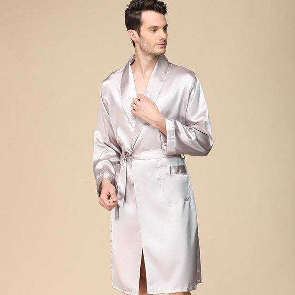 Silkgown thin section silk long sleeve pajamas XL bathrobe mens robes long silk robe men 100% long sleeve nightgown satin robe