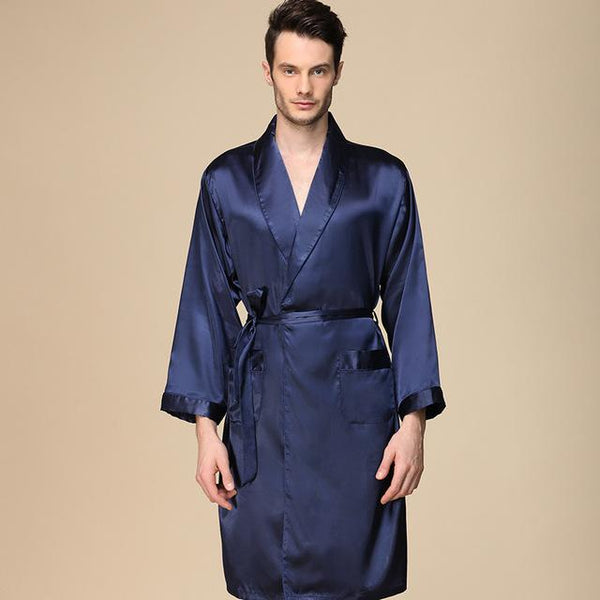Silkgown thin section silk long sleeve pajamas XL bathrobe mens robes long silk robe men 100% long sleeve nightgown satin robe