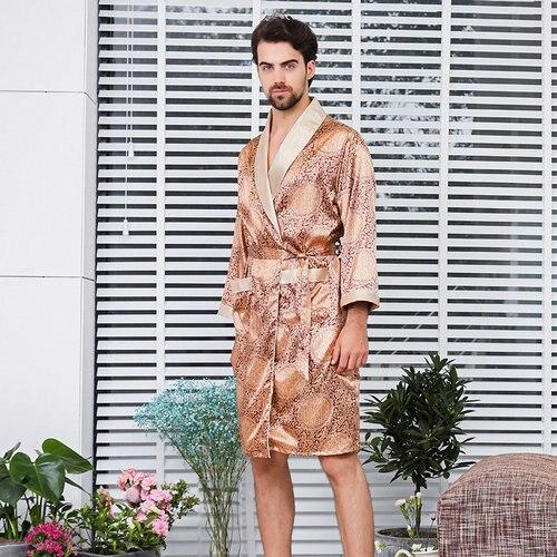 2018 Men's Satin Silk Robe Shorts Nightgown Two-piece Set Nightdress Thin Silk Pajamas Set