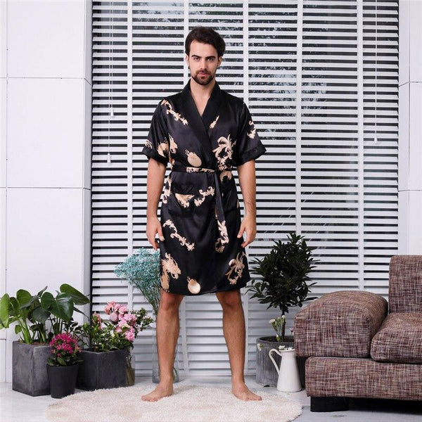 Womail Summer Sexy Men's Robe Bathrobe Casual Simulation Silk Short Sleeves Home Service Thin Men's Nightgown Dropship Ap25