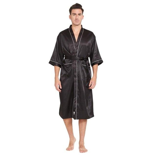 Mens Robe Half Sleeves Bathrobe Silk Casual Solid Bath Robe Lucky Pajamas Bathrobe Night Dressing Gown Masculina badjas mannen