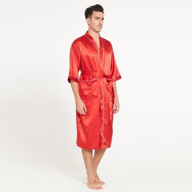 Mens Robe Half Sleeves Bathrobe Silk Casual Solid Bath Robe Lucky Pajamas Bathrobe Night Dressing Gown Masculina badjas mannen