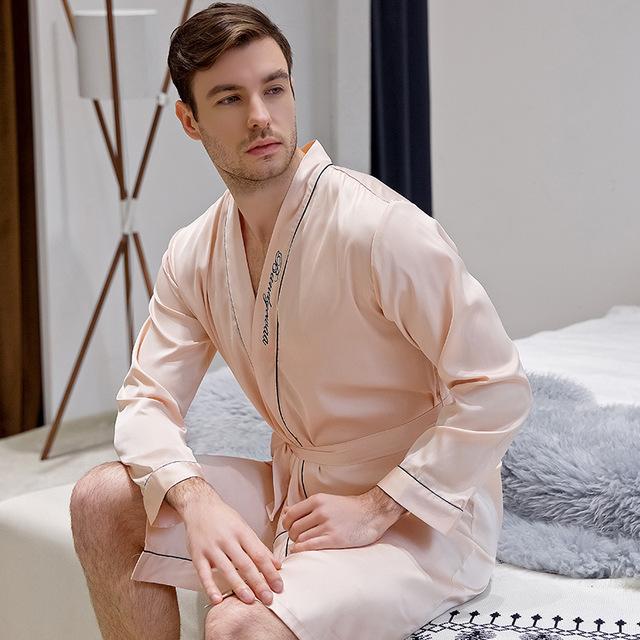 Spring and Summer Newest Simulation Silk Couples Nightgown Men and Women Embroidered Morning Bride Bridesmaid Nightrobe
