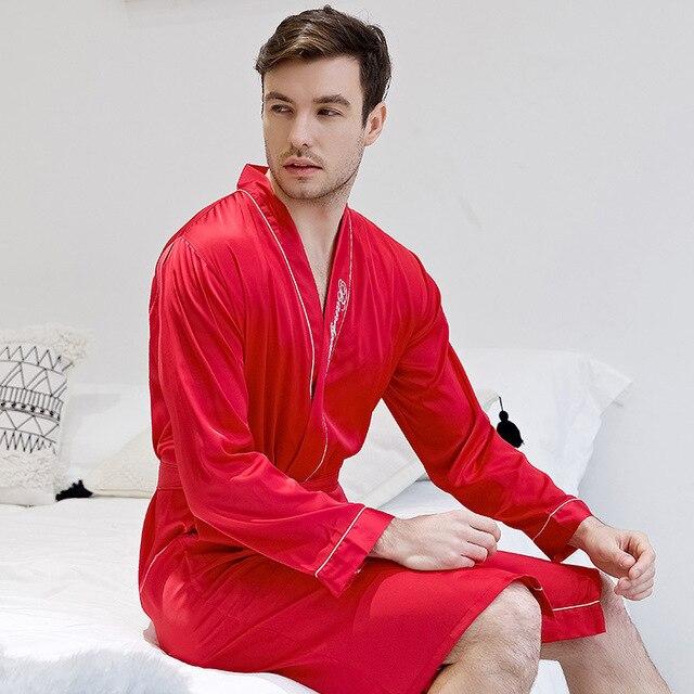 Spring and Summer Newest Simulation Silk Couples Nightgown Men and Women Embroidered Morning Bride Bridesmaid Nightrobe