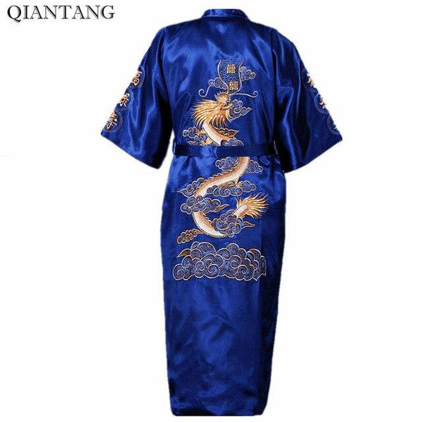 Black Chinese Men's Embroidery Robe Kimono Gown Nightgown Satin Sleepwear Bathrobe Hombre Pijama S-XXXL