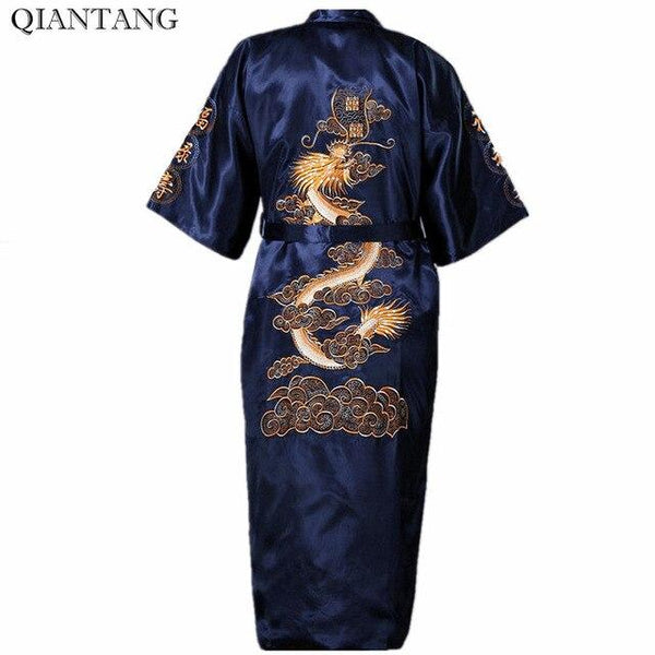 Black Chinese Men's Embroidery Robe Kimono Gown Nightgown Satin Sleepwear Bathrobe Hombre Pijama S-XXXL
