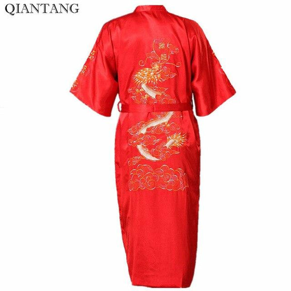 Black Chinese Men's Embroidery Robe Kimono Gown Nightgown Satin Sleepwear Bathrobe Hombre Pijama S-XXXL