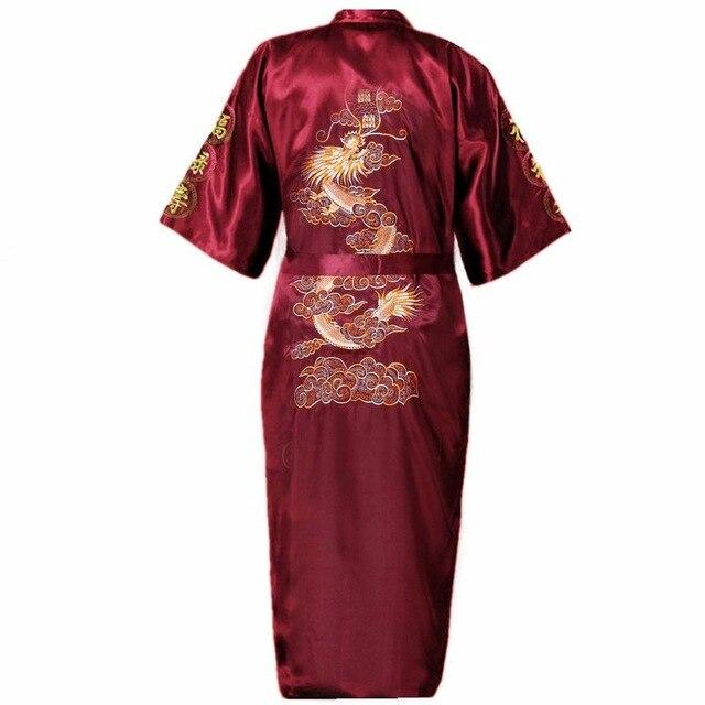 Black Chinese Men's Embroidery Robe Kimono Gown Nightgown Satin Sleepwear Bathrobe Hombre Pijama S-XXXL