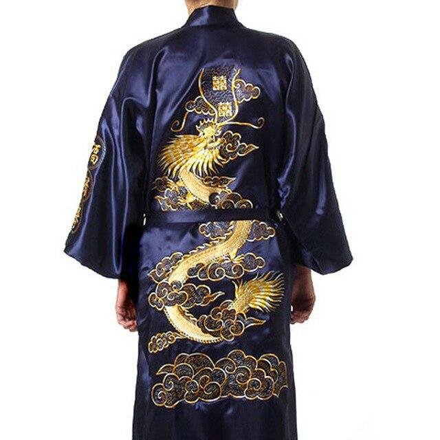 Men Japanese Kimono Chinese Style Sleepwear Costumes Male Silk Dragon Robe Pajamas Spa Sauna Bathing Nightgown Yukata