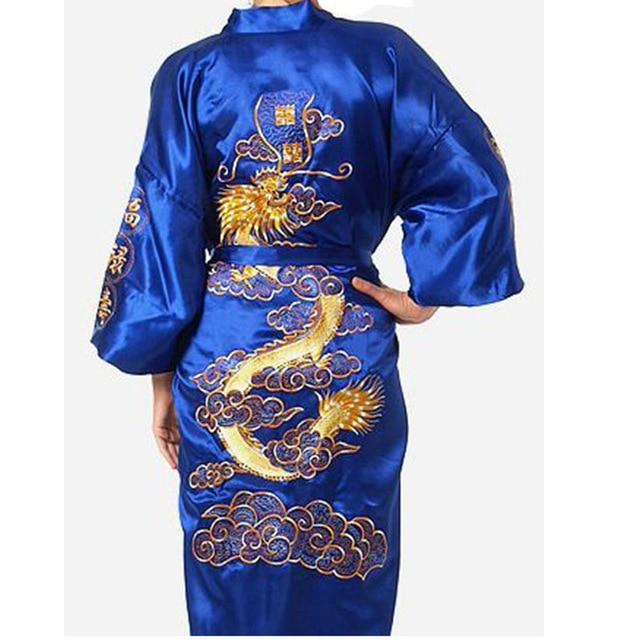 Men Japanese Kimono Chinese Style Sleepwear Costumes Male Silk Dragon Robe Pajamas Spa Sauna Bathing Nightgown Yukata