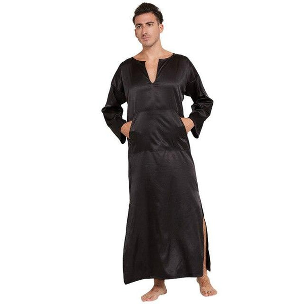Womail Summer Sexy Men's Robe Bathrobe Casual Simulation Silk Long-sleeved Home Service Thin Men's Nightgown Dropship Ap25
