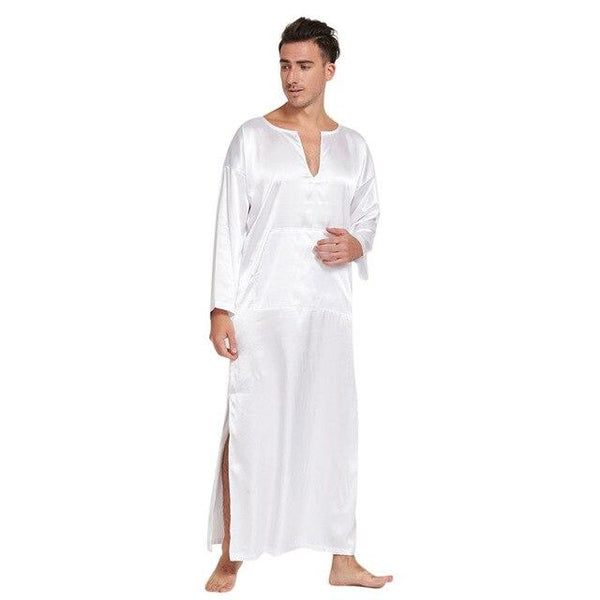 Womail Summer Sexy Men's Robe Bathrobe Casual Simulation Silk Long-sleeved Home Service Thin Men's Nightgown Dropship Ap25
