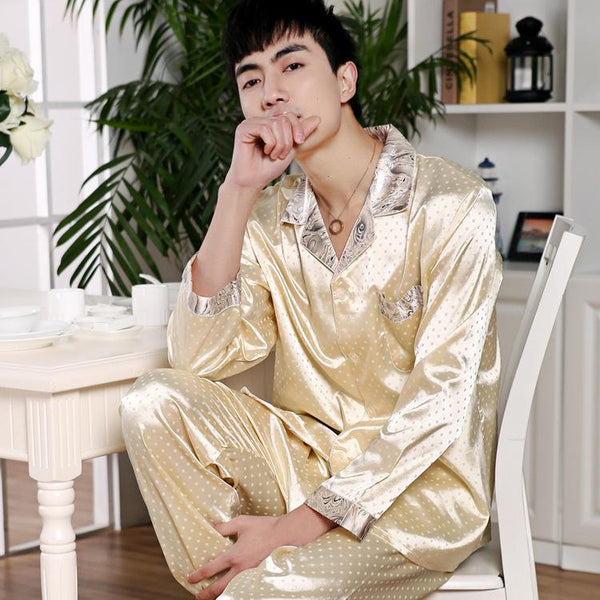 Men's Stain Silk Pajama Set Pajamas Men Sleepwear Modern Style Silk Nightgown Men Satin Soft Cozy For Sleeping
