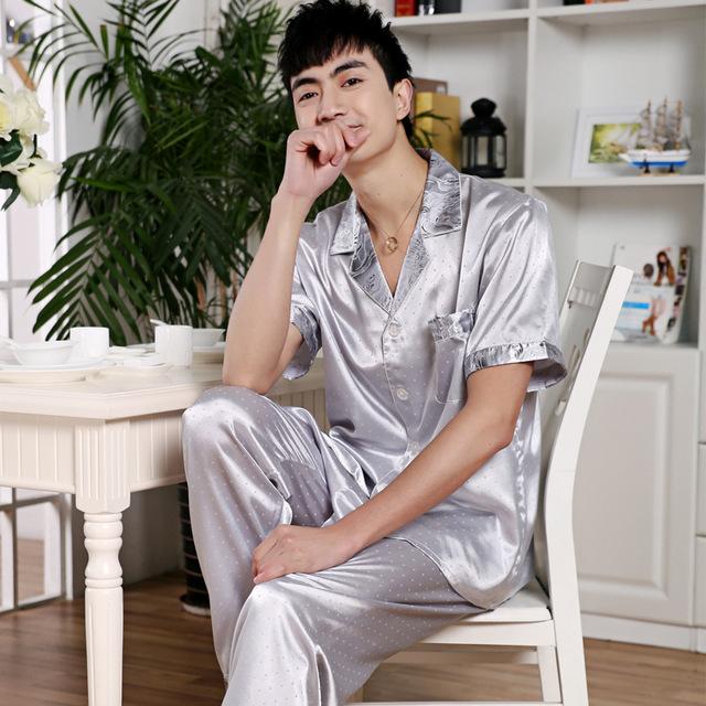 Men's Stain Silk Pajama Set Pajamas Men Sleepwear Modern Style Silk Nightgown Men Satin Soft Cozy For Sleeping