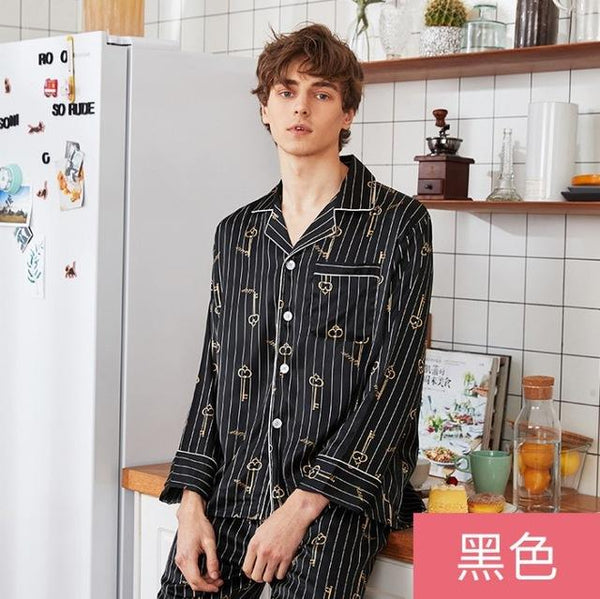 YT- 090 Silk Long Sleeve Sleepwear Men Spring Summer Suit Male Homewear Nightgowns Satin Pajamas Sets 2 Pcs