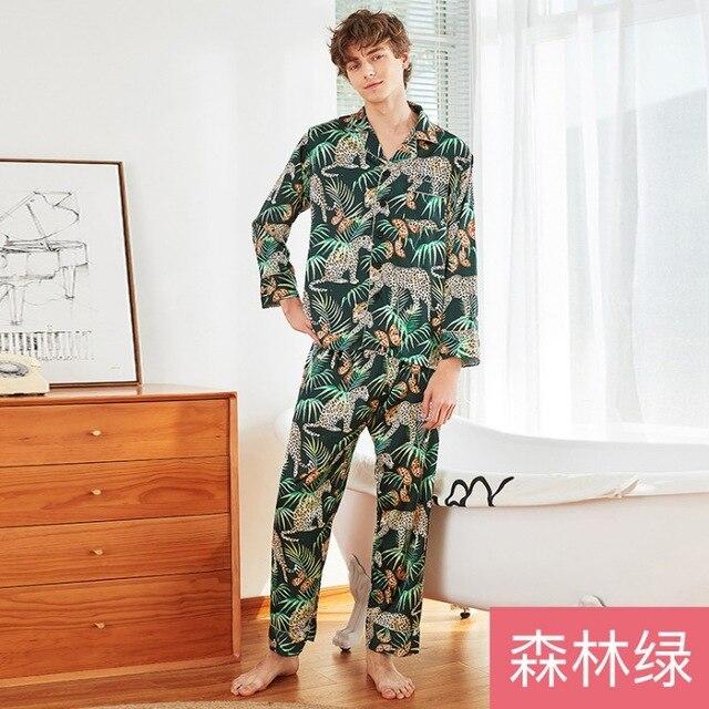 YT- 090 Silk Long Sleeve Sleepwear Men Spring Summer Suit Male Homewear Nightgowns Satin Pajamas Sets 2 Pcs