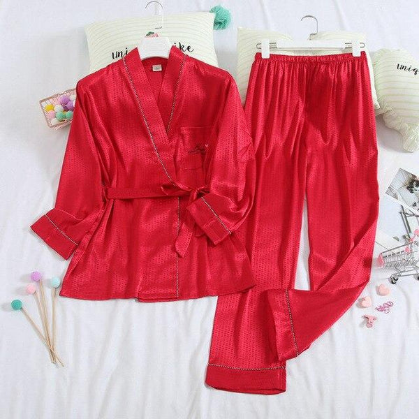 Couple Silk Robes Sleepwear Robe+Trousers Women Soft Bathrobe Oversized Satin Nightgown Man Summer Home Clothing