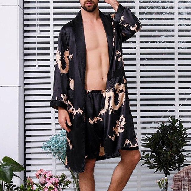 2019 Men's Satin Silk Kimono Pijamas Suits With Shorts Sleepwear Bottom Pajamas homme Robe Nightgown Bathrobe pyjama hombre 5XL