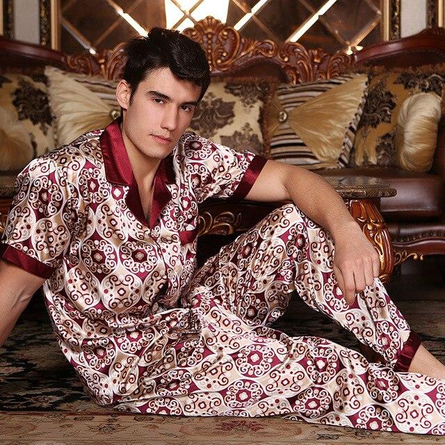 Men's Stain Silk Pajama Set Men Pajamas Silk Sleepwear Men Sexy Modern Style Soft Cozy Satin Nightgown Men Summer
