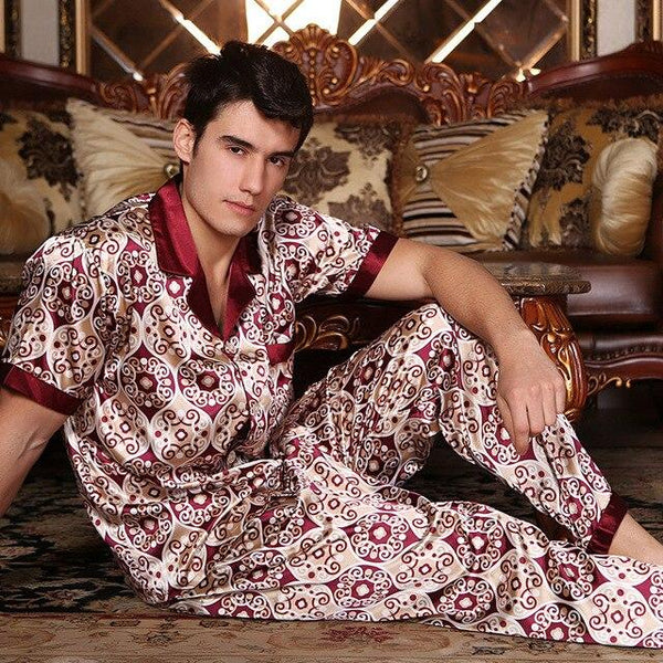 Men's Stain Silk Pajama Set Men Pajamas Silk Sleepwear Men Sexy Modern Style Soft Cozy Satin Nightgown Men Summer