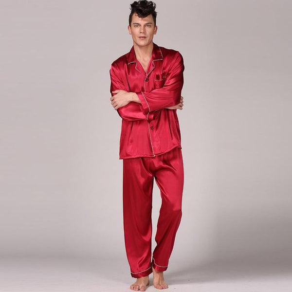 Autumn Mens Stain Silk Pajama Set Pajamas Men Sleepwear Modern Style Silk Nightgown Home Male Satin Soft Cozy For Sleeping 2019