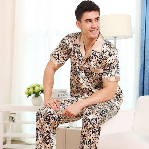 Men's Stain Silk Pajama Set Men Pajamas Silk Sleepwear Men Sexy Modern Style Soft Cozy Satin Nightgown Men Summer