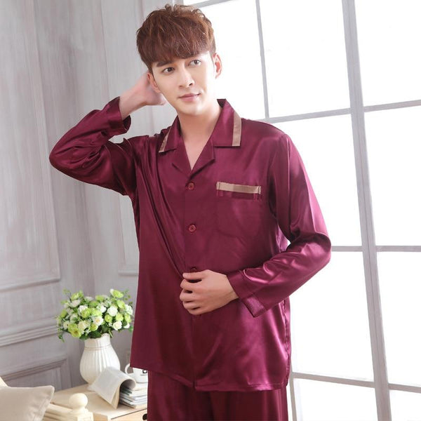 faux silk men sleepwear mens pajamas Men's Sleep & Lounge male Pajama Sets satin men pyjamas men nightgown chinese silk pajamas
