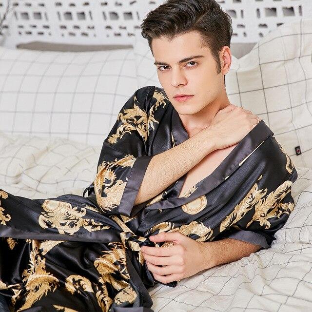 Women Men Bathrobes Summer Autumn Spring Silk Sleepwear Hotel Spa Soft Nightgown Kimono Ms. Two-pieces Sweethearts Outfit Robes