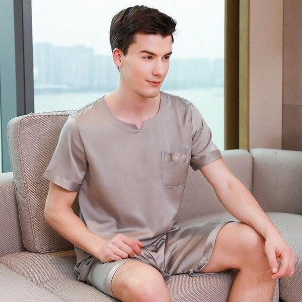 Satin Men Pyjama Set Summer Silk Men Pajama Suit Short Sleeve Solid Pajama Male Sleepwear Spring Pijama Man Nightgown XXXL Sleep